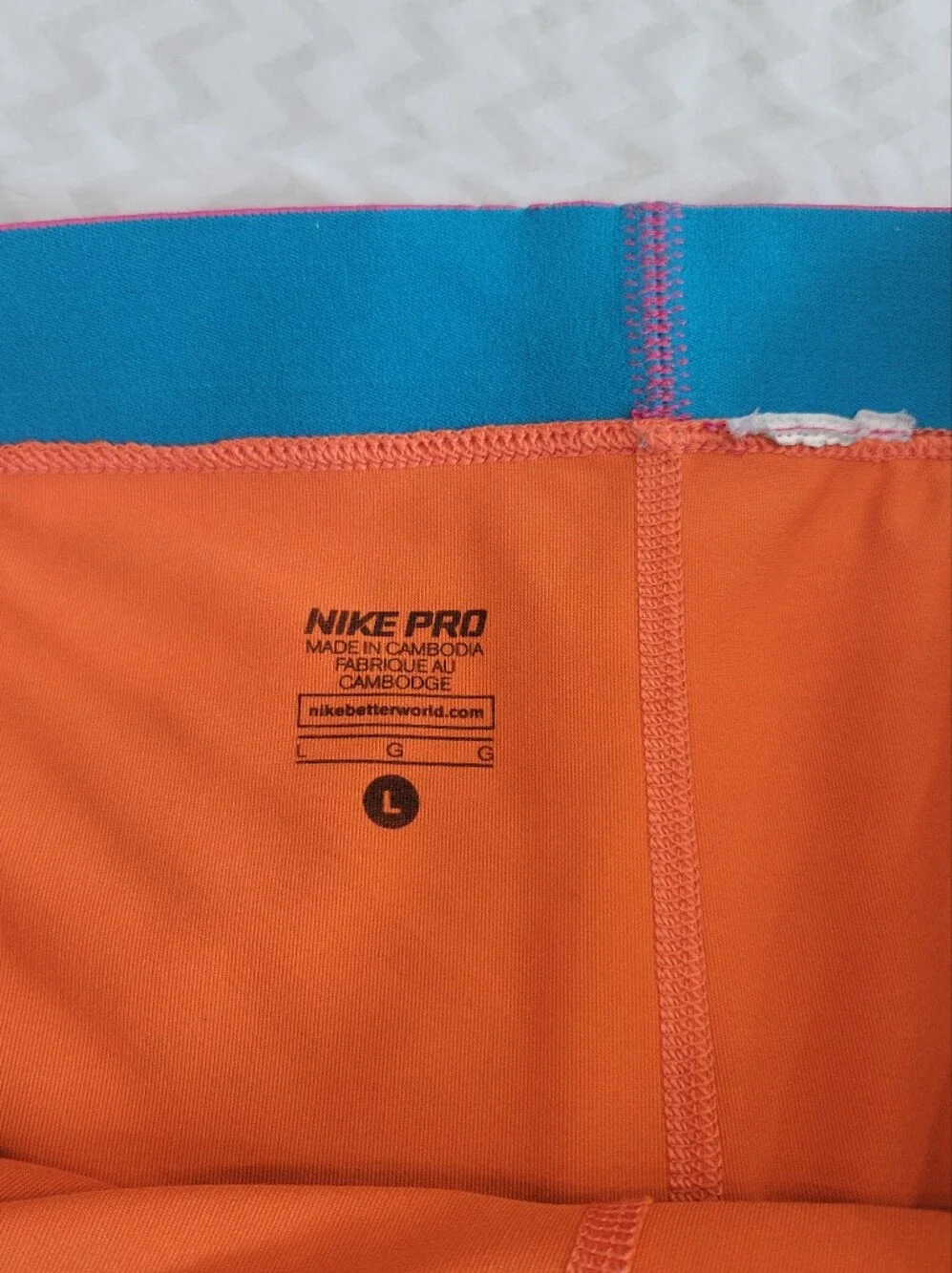 Nike Pro Orange Athletic Compression Shorts with Pink Waistband Size Large